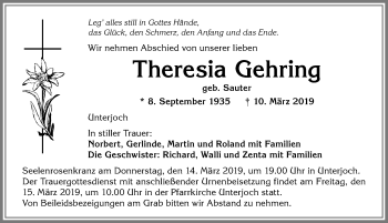 Traueranzeige von Theresia Gehring von Allgäuer Zeitung