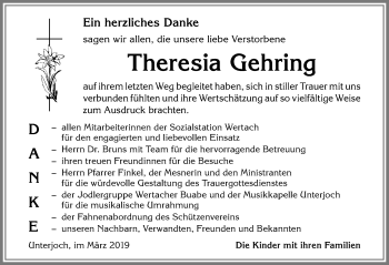 Traueranzeige von Theresia Gehring von Allgäuer Anzeigeblatt