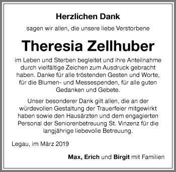 Traueranzeige von Theresia Zelthuber von Memminger Zeitung