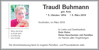 Traueranzeige von Traudl Buhmann von Allgäuer Anzeigeblatt