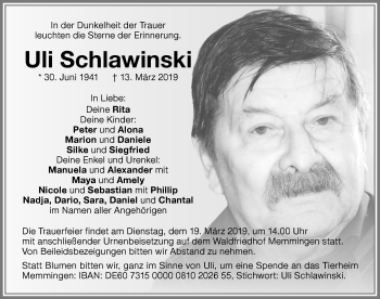 Traueranzeige von Uli Schlawinski von Memminger Zeitung