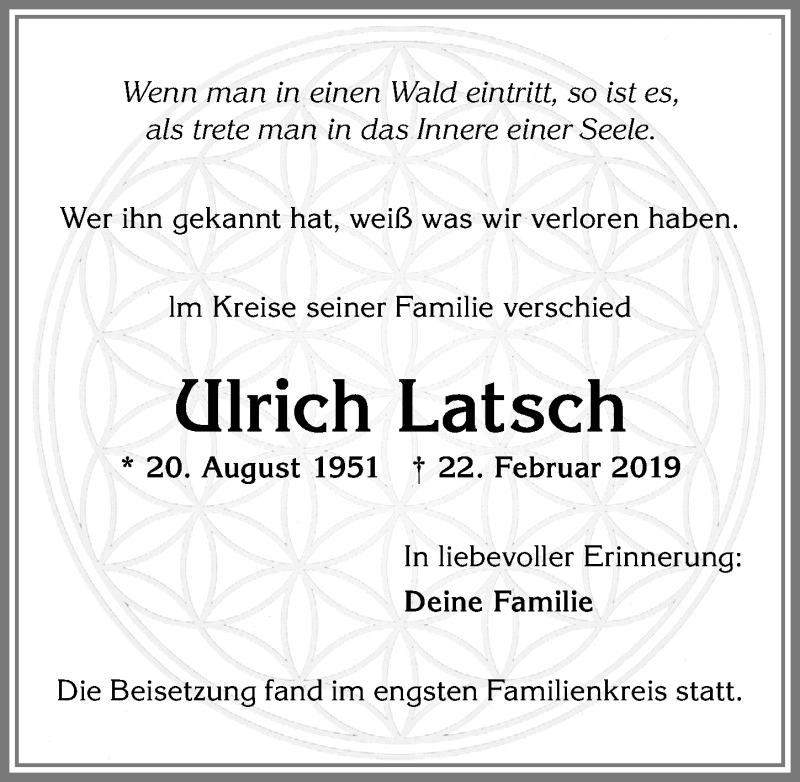  Traueranzeige für Ulrich Latsch vom 16.03.2019 aus Allgäuer Zeitung