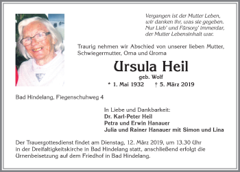 Traueranzeige von Ursula Heil von Allgäuer Anzeigeblatt