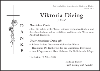 Traueranzeige von Viktoria Dieing von Der Westallgäuer