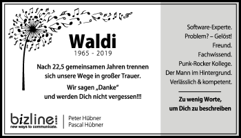 Traueranzeige von Waldi  von Allgäuer Zeitung, Kaufbeuren/Buchloe