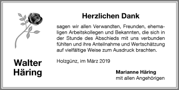 Traueranzeige von Walter Häring von Memminger Zeitung
