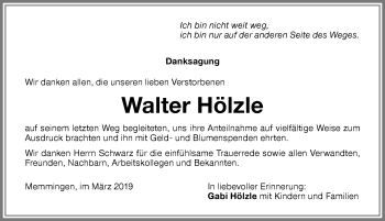 Traueranzeige von Walter Hölzle von Memminger Zeitung