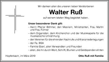 Traueranzeige von Walter Ruß von Allgäuer Zeitung