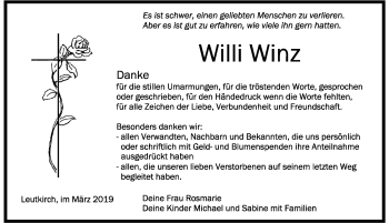 Traueranzeige von Willi Winz von Allgäuer Zeitung,Kempten