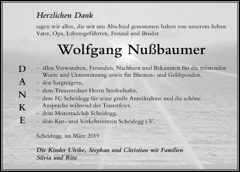 Traueranzeige von Wolfgang Nußbaumer von Der Westallgäuer