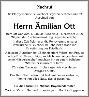 Traueranzeige von Ämilian Ott von Allgäuer Zeitung, Füssen