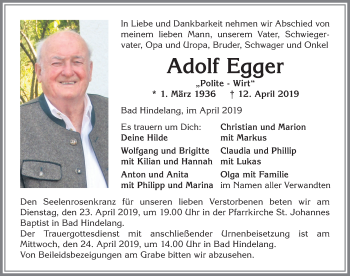 Traueranzeige von Adolf Egger von Allgäuer Anzeigeblatt