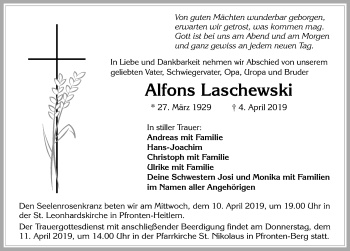 Traueranzeige von Alfons Laschewski von Allgäuer Zeitung, Füssen