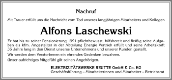 Traueranzeige von Alfons Laschewski von Allgäuer Zeitung, Füssen