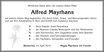 Traueranzeige von Alfred Mayrhans von Allgäuer Zeitung, Marktoberdorf