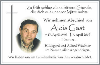Traueranzeige von Alois Gast von Allgäuer Zeitung, Füssen