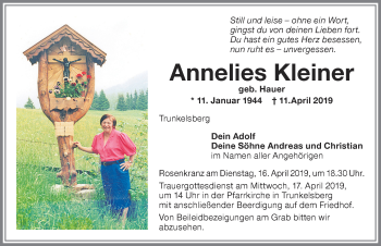 Traueranzeige von Annelies Kleiner von Memminger Zeitung