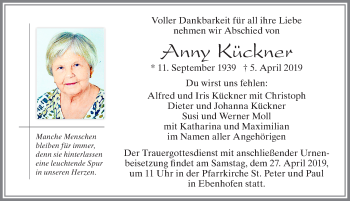 Traueranzeige von Anny Kückner von Allgäuer Zeitung, Marktoberdorf