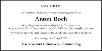 Traueranzeige von Anton Boch von Der Westallgäuer