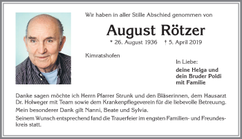 Traueranzeige von August Rötzer von Allgäuer Zeitung,Kempten