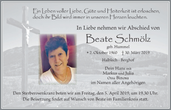 Traueranzeige von Beate Schmölz von Allgäuer Zeitung, Füssen
