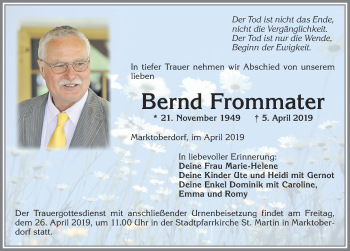 Traueranzeige von Bernd Frommater von Allgäuer Zeitung, Marktoberdorf