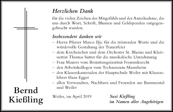 Traueranzeige von Bernd Kießling von Der Westallgäuer