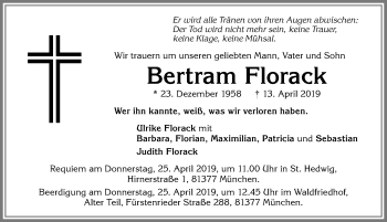 Traueranzeige von Bertram Florack von Der Westallgäuer