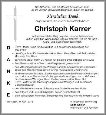 Traueranzeige von Christoph Karrer von Memminger Zeitung