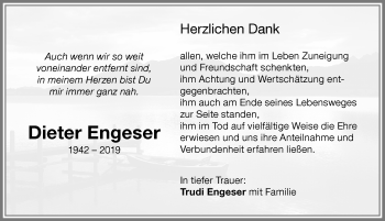 Traueranzeige von Dieter Engeser von Memminger Zeitung