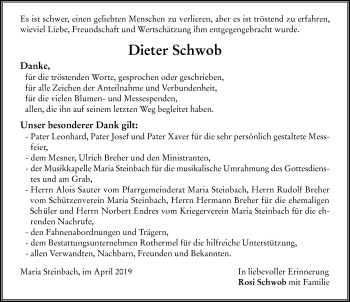 Traueranzeige von Dieter Schwob von Memminger Zeitung