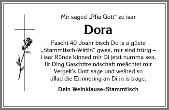Traueranzeige von Dora  von Allgäuer Anzeigeblatt