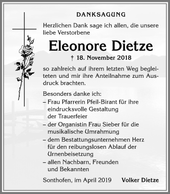 Traueranzeige von Eleonore Dietze von Allgäuer Anzeigeblatt