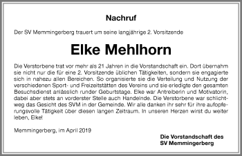Traueranzeige von Elke Mehlhorn von Memminger Zeitung