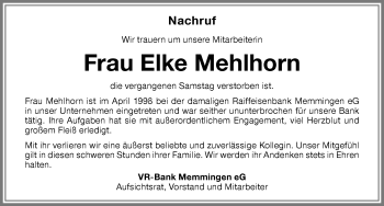 Traueranzeige von Elke Mehlhorn von Memminger Zeitung