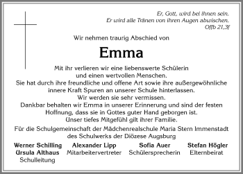 Traueranzeige von Emma  von Allgäuer Anzeigeblatt