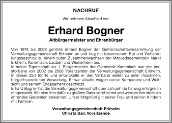 Traueranzeige von Erhard Bogner von Allgäuer Zeitung