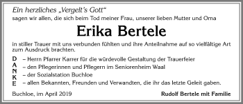 Traueranzeige von Erika Bertele von Allgäuer Zeitung, Kaufbeuren/Buchloe