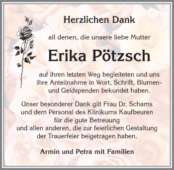 Traueranzeige von Erika Pötzsch von Allgäuer Zeitung, Kaufbeuren/Buchloe