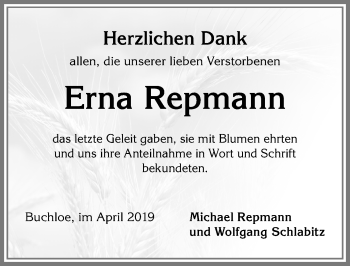 Traueranzeige von Erna Repmann von Allgäuer Zeitung, Kaufbeuren/Buchloe