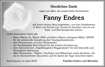 Traueranzeige von Fanny Endres von Allgäuer Zeitung,Kempten