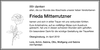 Traueranzeige von Frieda Mitterrutzner von Allgäuer Zeitung, Marktoberdorf