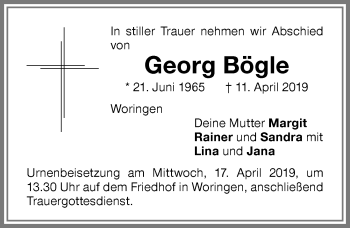 Traueranzeige von Georg Bögle von Memminger Zeitung