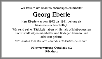 Traueranzeige von Georg Eberle von Allgäuer Zeitung