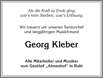Traueranzeige von Georg Kleber von Allgäuer Anzeigeblatt