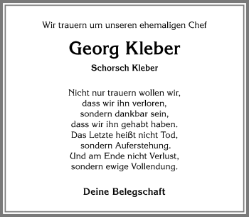 Traueranzeige von Georg Kleber von Allgäuer Anzeigeblatt