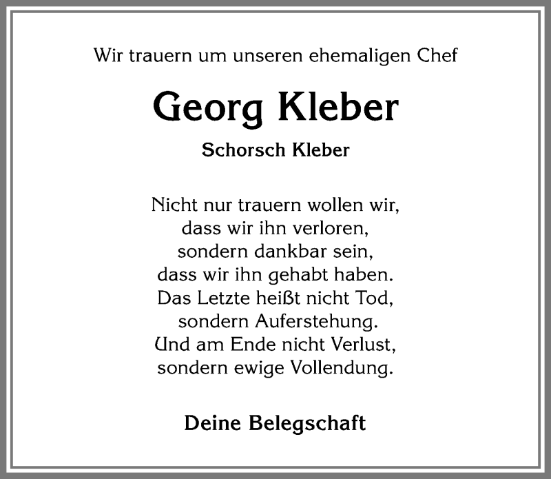  Traueranzeige für Georg Kleber vom 24.04.2019 aus Allgäuer Anzeigeblatt