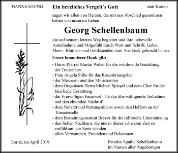 Traueranzeige von Georg Schellenbaum von Der Westallgäuer