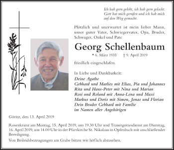 Traueranzeige von Georg Schellenbaum von Der Westallgäuer