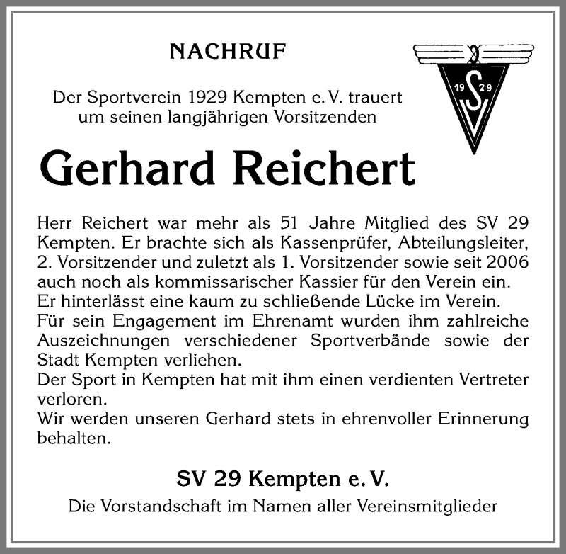  Traueranzeige für Gerhard Reichert vom 16.04.2019 aus Allgäuer Zeitung,Kempten